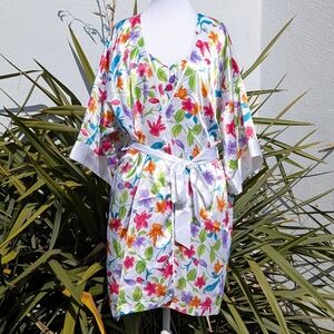 Vintage 90s L.A. Intimates 2pc Satin Robe & Chemise Floral Set Size Large